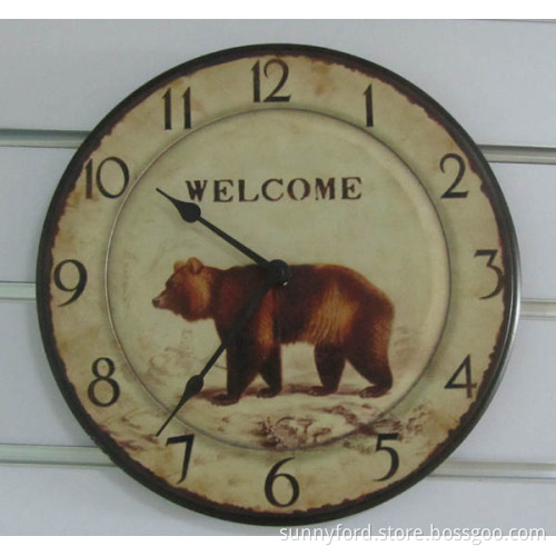 MDF Round Bear Wall Clock Decoration (SFW2513)
